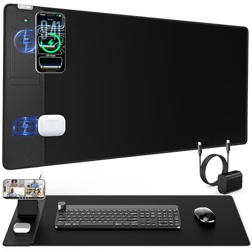 Wireless Charging Mouse Pad with Magnetic Phone Stand, 31.5x15.8 Large