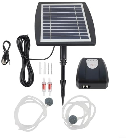 Solar-Sauerstoffpumpe für Fischteich, 2600 mAh, batteriebetriebener Aquarium-Luftsprudler mit USB-Aufladung, leise Outdoor-Wasser-Luftpumpe, schwarz (schwarz 3 W 2600)