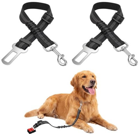 2 PCS Cinturon Perro Coche, Cinturón de Seguridad Ajustable para Perros de 50-85 cm Negro Cinturón Seguridad Perro Coche Cinturón de Seguridad con Acolchado Elástico