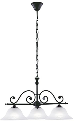 EGLO Pendelleuchte Murcia, 3 flammige Hängelampe Vintage, Rustikal | Hängeleuchte aus Stahl in Schwarz, Alabaster-Glas in Weiß, Esstischlampe, Wohnzimmerlampe hängend mit E27 Fassung