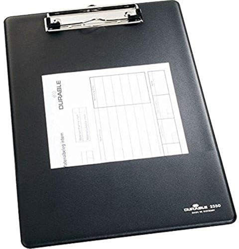 Durable Blockklemme A4, Schreibplatte mit Federklemme, 5 Stück, schwarz | Klemmbrett aus Folie mit Kartonverstärkung, mit Aufhängeöse, Einstecktasche & rutschfesten Elastikecken