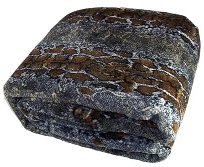 Home Soft Things Animal Safari Style Flannel Fleece Bed Blanket, Queen (90 in x 90 in) Chocolate White Snake, Soft Lightweight Warm Reversible Comfy Fuzzy Printed Blanket for Couch Bed All Seasons