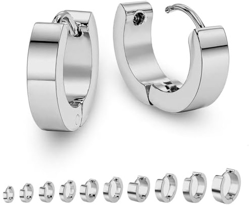 SoulCats® 1 par fällbara kreoler schanier örhängen roséguld silver svart guld rostfritt stål, storlek: Ø SoulCats® 14 mm/4 mm bred, färg: silver