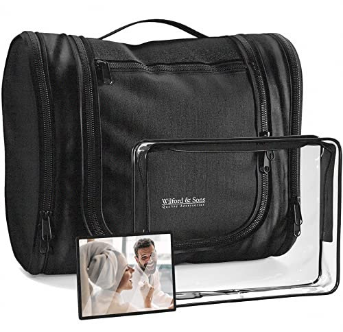 Kulturbeutel Kosmetiktasche zum Aufhängen mit transparenter Reise Tasche, Spiegel | XXL Kosmetik Kulturtasche Waschtasche Waschbeutel Kosmetikbeutel Beauty Case Groß Wasserdicht XL Damen Herren