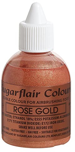 Sugarflair Rose Gold Glitter Airbrush Farbe – Lebensmittelfarbe, essbare Airbrush-Farbe für Kuchen, Cupcakes, Zuckerguss und Kuchendekorationen – 60 ml