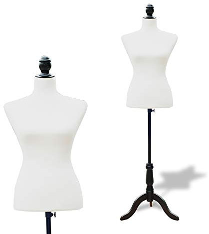 HOMCOM Maniquí de Costura Femenino Maniquí de Costura Ajustable a 130-168 cm con Trípode de Madera para Fotografía de Moda Exposición de Prendas Blanco