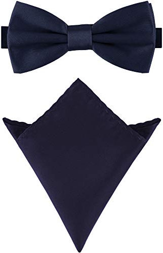 Ladeheid Herren Schmale Fliege & Einstecktuch Set M/P (12cm x 6cm, 22cm x 22cm, Marineblau)