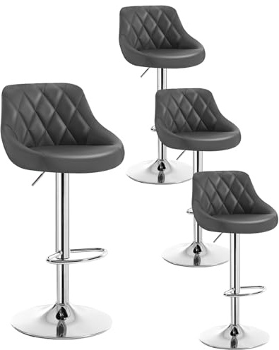 WOLTU 4er Set Barhocker Bistrohocker Tresenhocker Barstuhl Höhenverstellbar, Drehbar, Sitzfläche aus Kunstleder, verchromter Stahl Grau BH23gr-4 | Mit Rückenlehne, für Esszimmer, Wohnzimmer und Café