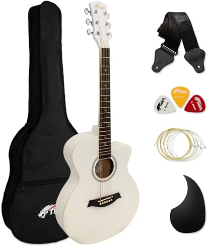 Tiger ACG1-WH34 Acoustic Guitar with Steel Strings – 3/4 Size – White