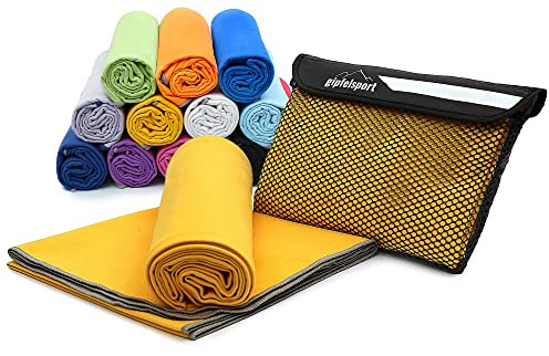 Mikrofiberhandduk set – mikrofiberhanddukar för bastu, fitness, sport I strandhandduk, sporthandduk I gul | Set1 1 x S (80 x 40 cm) & 1 x L (140 x 70 cm)