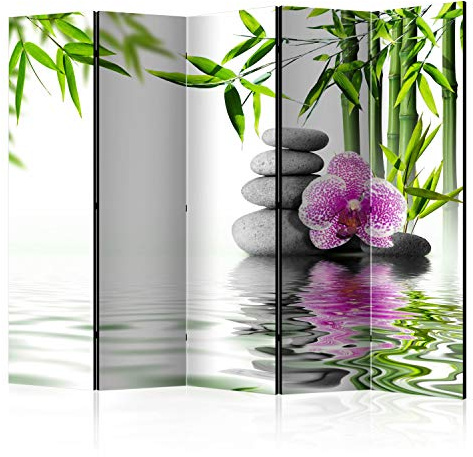 murando - Paravent Raumteiler Spa Blumen Orchidee, 225x172 cm, 5-teilig | Mobiler Sichtschutz, sofort einsatzbereit, Holzrahmen, ideal fürs Wohnzimmer oder Büro, geruchsneutral, lichtbeständig