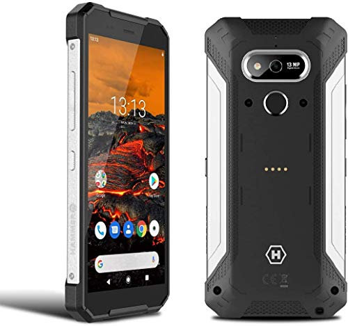 HAMMER Explorer 5,7“ HD+ Outdoor Handy Militärstandard Smartphone Mega-Akku 5000mAh mit schneller Ladung Baustellenhandy mit Laserpointer NFC Wasserdicht/Stoßfest LTE 4G IP69 Dual SIM-Silber