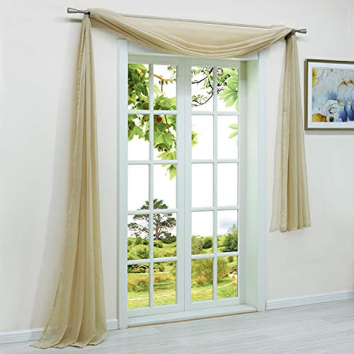 HeichkelL 1 Stück Querbehang Transparente Freihanddeko aus Voile Querbehang Gardine Einfarbig Dekoschals Vorhang für Wohnzimmer 145x500cm Sand