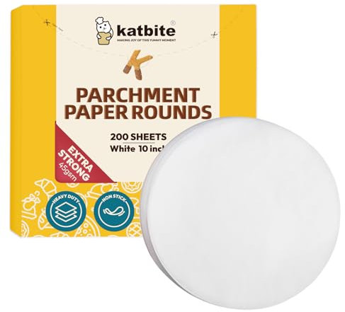 Backpapier Rund 200 Stück Ø25,4 cm(10 Zoll), katbite Fettdicht Antihaft Pergament Papier Zuschnitte für Kuchen, Pizza Backen, 15,2 cm / 17,8 cm / 20,3 cm / 30,5 cm Optionen