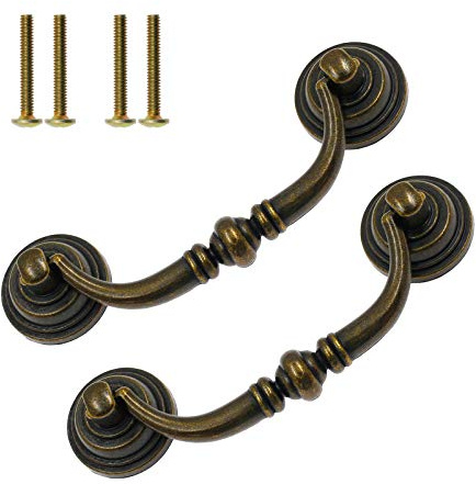 Yoohey 8Pcs Bail Pull Drawer Handles 3.5 Inch Hole To Hole, Bail Drawer Pull Drop Handles Desk Drawer Handle, Bronze Antique Handle (Total Length 4.5 Inches)