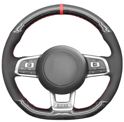 MEWANT Passgenauer Lenkradbezug zum Nähen für für VW Golf 7 GTI Polo GTI | für VW Golf 7 GTI / Polo GTI / Arteon / Tiguan / Touran / T-Roc / Jetta GLI / Passat / Passat Variant Atmungsaktiv Langlebig