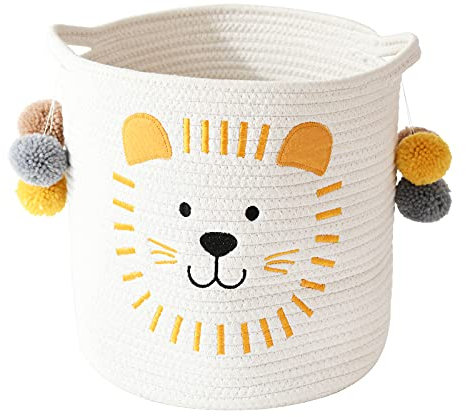 INough Aufbewahrungskörbe aus Baumwollseil mit Griffen, Aufbewahrungskorb für Babys Kinder Spielzeugkorb Geschenke Korb Kinderzimmer für Regale Badezimmer Bad Wickeltisch Organizer (Löwen)