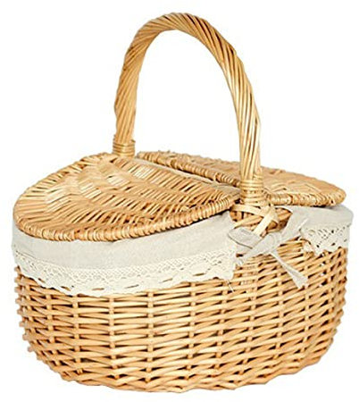 AADECOR Picknickkorb aus Weidengeflecht mit Deckel und Griff - Robuster gewebter Körper und waschbares Futter - Picknickkorb aus Korbgeflecht im Vintage-Stil für Picknick, Camping, Outdoor,Large