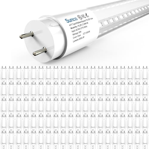 Sunco 100 Pack T8 LED Bulbs 4 Foot, Tube Light Bulbs Ballast Bypass, 48 Inch Fluorescent Replacement, 2200 LM, 18W, 5000K Daylight, Single Ended Power, Type B, Clear Lens UL