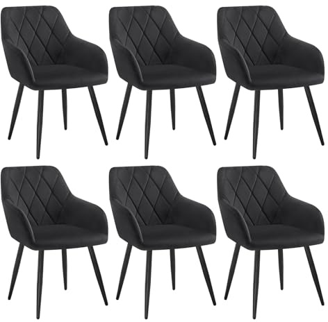 WOLTU Esszimmerstühle 6er Set, Küchenstühle gepolstert mit Armlehnen | mit Rückenlehne Metallbeinen, Samtbezug, für Esszimmer Wohnzimmer Küche, Schwarz