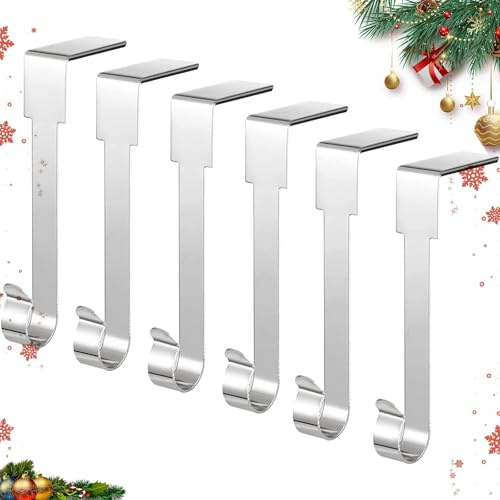 Guojanfon Supports de chaussettes de Noël, crochets de manteau en métal antidérapants pour cheminée - Crochets de Noël pour cheminée en métal pour la décoration de fête de Noël (Argent-6 pièces)