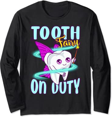 Tooth Fairy on Duty Dent amusante avec baguette magique et ailes Manche Longue