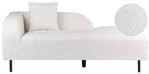 Beliani Chaiselongue Bouclé weiß linksseitig mit Kissen Retro Stil Metallgestell Le Crau