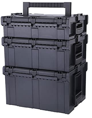 Werkzeugbox Werkzeugkasten Tragbarer Werkzeugkasten-Organizer, stapelbarer Kunststoff-Werkzeugkasten, multifunktionaler Werkzeugkoffer-Organizer for Outdoor-Camping, Schwarz Werkzeugkoffer (Size : Sm