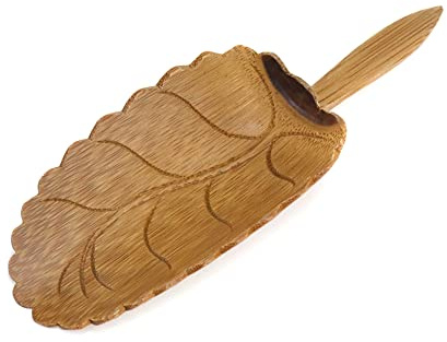 Mewutal Mini cucharas de madera con forma de hoja, palas de té pequeñas de 5 pulgadas con mango corto, para café, especias, leche en polvo (amarillo oscuro)