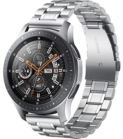 SUNDAREE Kompatibel mit Galaxy Watch 46MM Armband,22MM Silber Metallarmband Edelstahl Metall Uhrenarmband für Samsung Galaxy Watch 3 45MM/Watch 46MM LTE/Garmin Venu 2/Huawei Watch GT 3 46MM