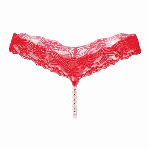 EROSPA® Perlen-G-String Spitze Slip Ouvert - Damen - One Size (S-L) - Rot - 1 Stück