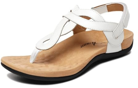 Athlefit Women's Arch Support Orthopedic Sandals Summer Comfortable White Thong Flip Flop Flat Sandals Size 9