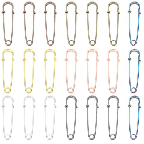 QUARKZMAN Große Sicherheitsnadeln 70mm / 2,76 Zoll Groß Safety Pins Metall-Sicherheitsnadeln für Damenbekleidung Kleid Hose Rock Taille, bunt, 21 Stück
