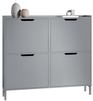 SoBuy Zapatero Estrecho con 4 Solapas 100x19x91cm para Recibidor | Armario zapateros de madera para pasillo estrecho y entrada, gris FSR100-HG