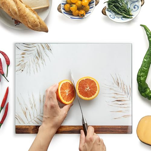 Kitchenville Tagliere da Cucina in Vetro Temperato 40×30 cm – Infrangibile, Antigraffio, Antiscivolo & Resistente al Calore – Motivo Floreale