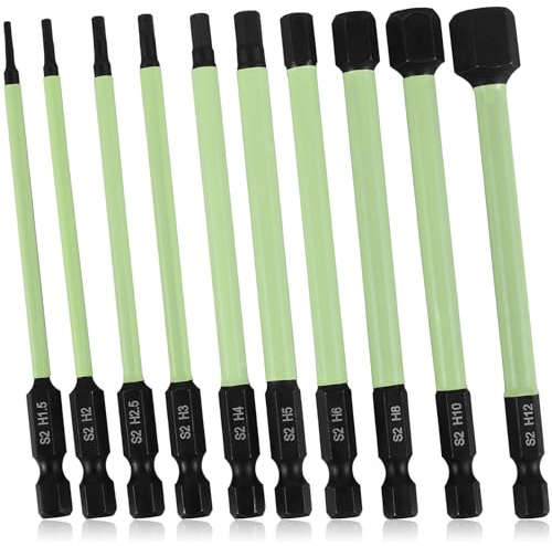 KTCINA 10Pcs Hex Head Allen Wrench Drill Bit Set S2 Alloy Steel Magnetic Tip Hex Key Drill Bit Set Impact Driver Hex Head with 1/4 Shank Metric Hex Screwdriver Bit Kit for Nuts Bolts