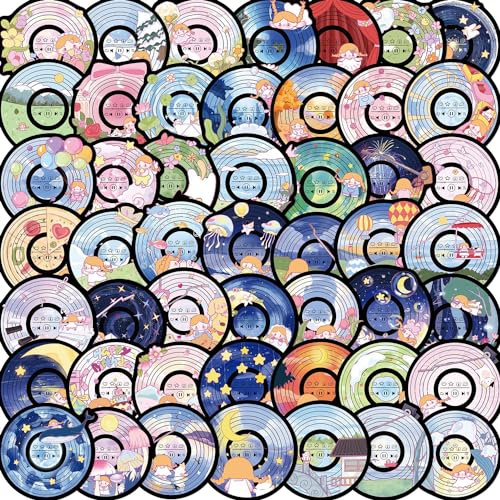 Record Stickers 50 Pcs Vinyl Funny Retro Record Stickers for Water Bottle Laptop Skateboard Luggage Helmet Scrapbook Computer Bike Car,Waterproof Aesthetic Music Sticker for Teens Girls Adults