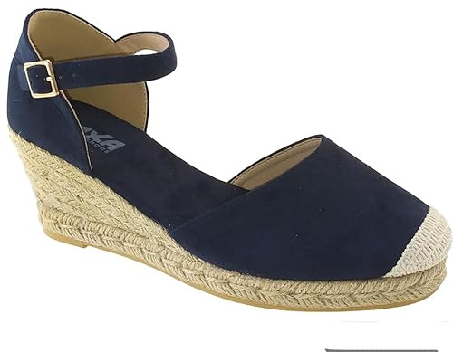 AXA SHOES Campesine Espadrillas Donna con Zeppa in Tessuto Scamosciato - Colore Blu - Numero 40