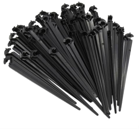 Qivine 50 Stück Gartenschlauch Befestigungsanker, Gartenschlauch Anker Boden Erdspiess, Schlauchhalterungen C-Form, Befestigungsanker für Tropfschlauch Perlschlauch Steckgabel, für 4/7mm Schlauch