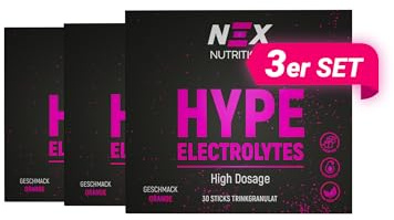 NEX Hype Elektrolytes - Hochdosierte Elektrolyt-Sticks nach schweißtreibender Aktivität - nach dem Sport, Fitnesstraining oder Festival | Elektrolyte ohne Zucker | Natrium, Kalium & Magnesium, 3er Set