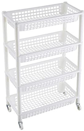 CLLBANT Regaleinheiten 4-lagiges Lagerregal für Küche und Bad mit Rädern, Abnehmbarer Trolley, Rollwagen, Kunststoff-Bodenregal für Lagerung, Küche, Büro, Speisekammer