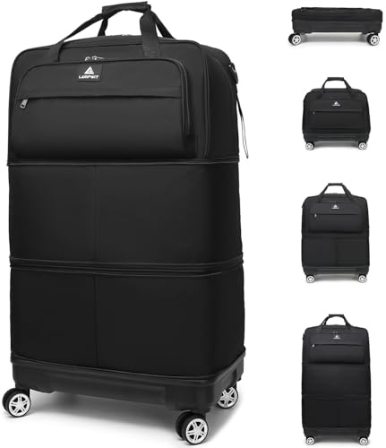 Laripwit Faltbar Reisetasche mit Rollen, Große Erweiterbar 55L-115L Weicher Reise Koffer, Handgepäck Rolltasche, Wasserdicht Gepäcktasche für Damen Herren Umzug Aufbewahrung 19''/22''/28'' Schwarz