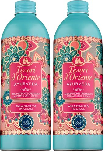 TESORI D’ORIENTE d'Oriente Cremebad 'Ayurveda', 500 ml, aromatisches Bad mit Amla-Frucht und Patchouli, Körperpflege für die Badewanne, Ritual für Körper & Sinne (Packung mit 2)
