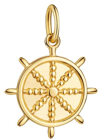 JEVELION Kleiner Steuerrad-Anhänger Maritim 585 Gelbgold Schiffsruder-Kettenanhänger für Damen mit Kette oder ohne Kette wählbar