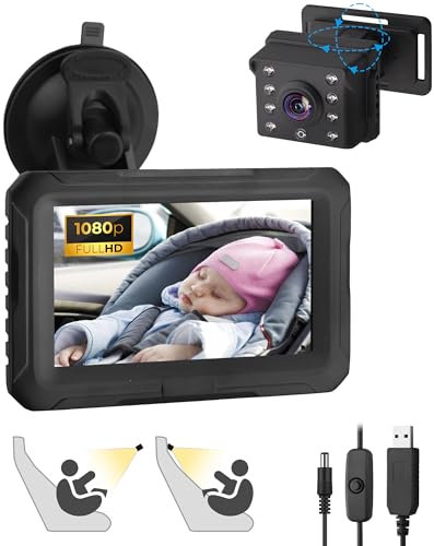 eSynic 1080P Baby-Autokamera Rücksitzspiegel für Babys 4,3'' Display Baby-Auto-Monitor-Kamera Autositz-Kamera für Auto-Rücksitz mit Nachtsicht Weitwinkel-Rückansicht für Baby Kind Haustier