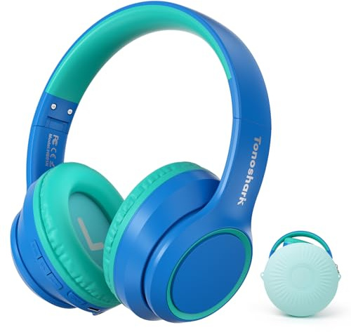 TONOSHARK Kids Headphones Wireless, Noise Cancelling Headphones for Kids, Foldable Headset, 60h Playtime Bluetooth, Over-Ear, Built-In Microphone for School/Travel - Includes Portable Case(Dark blue)