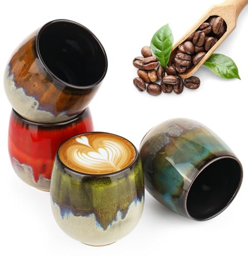 YHNDECO Set di 4 tazze da caffè espresso da 100 ml, realizzate a mano, in porcellana spessa, di alta qualità, ideali per espresso, moka, macchiato, tè