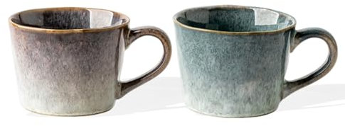 Ceramic Coffee Cup 11.8 Ounce Set of 2, Large Handle Coffee Mug Unique Glaze Design Perfect for Tea Cocoa and Coffee Dishwasher and Microwave Safe Ideal for Home Office and Cafes