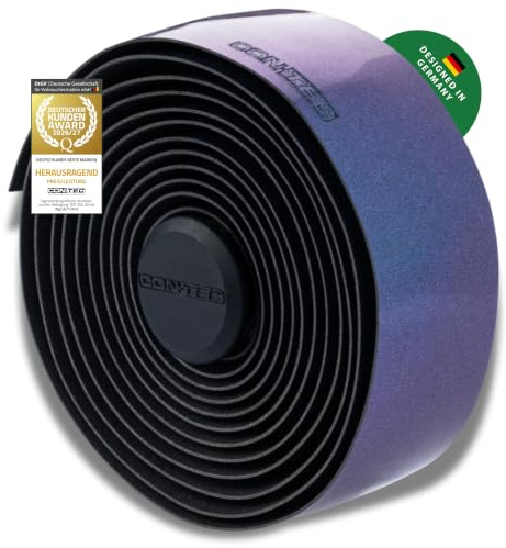 CONTEC Lenkerband Comfort.Tacky, 2000x30x2,5 mm, aus Polyurethan, selbstklebend und rutschsicher, mit Klebestreifen und 2 Lenkerstopfen, Paar, chameleon metallic
