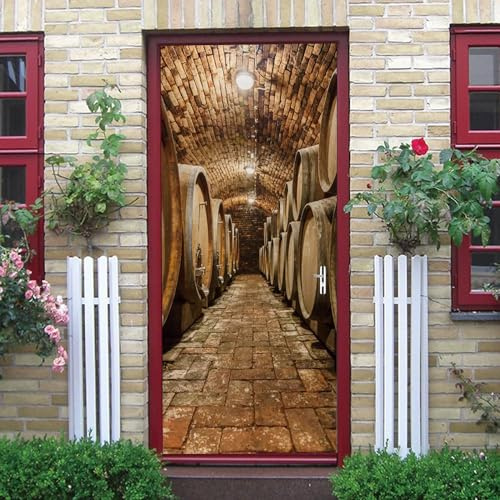 3D Stickers Porte Cave À Vin Vintage 80 X 200 Cm Auto-Adhésive Murale Décoration De La Maison Stickers Muraux Chambre Salon Amovible Affiche Art Autocollants - Photos De Porte - Peintu-54120700644683